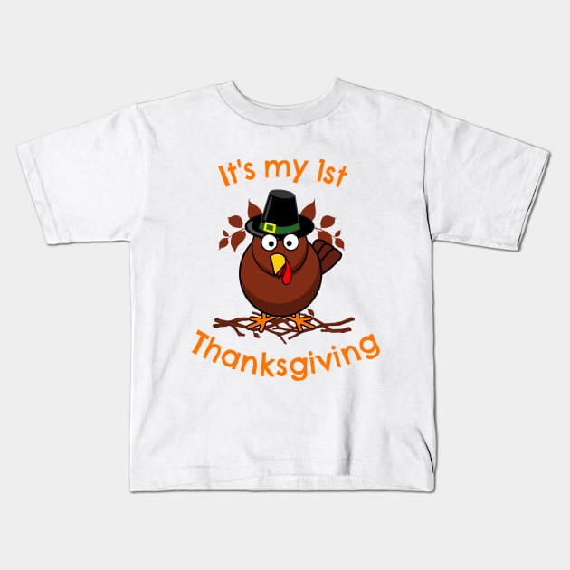 Baby's First Thanksgiving Kids T-Shirt by MedleyDesigns67